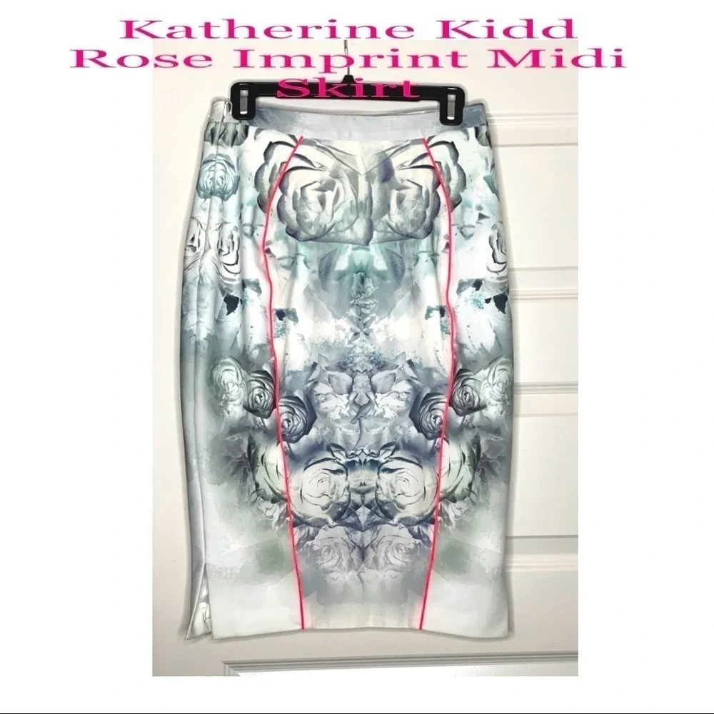 𝅺Katherine Kidd Rose Vintage Imprint Side Slit Midi Skirt Size 6